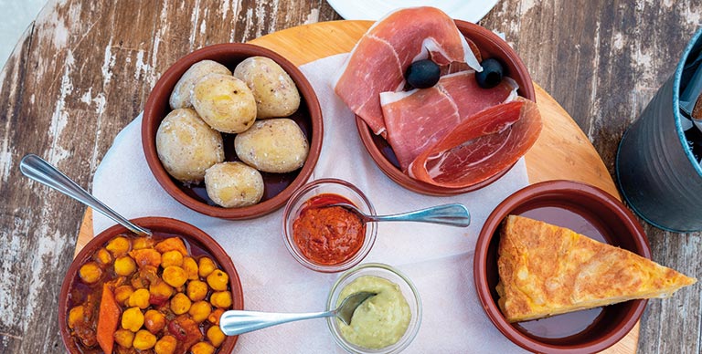 A selection of Spanish tapas dishes